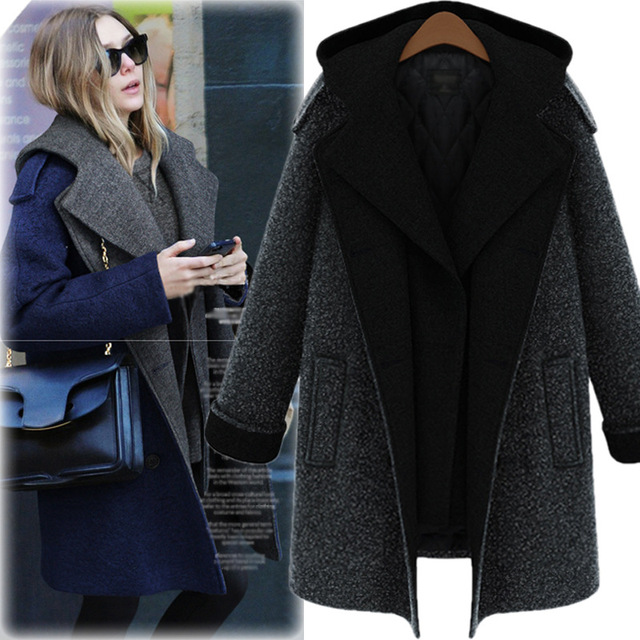 New slim large Korean long winter woolen coat