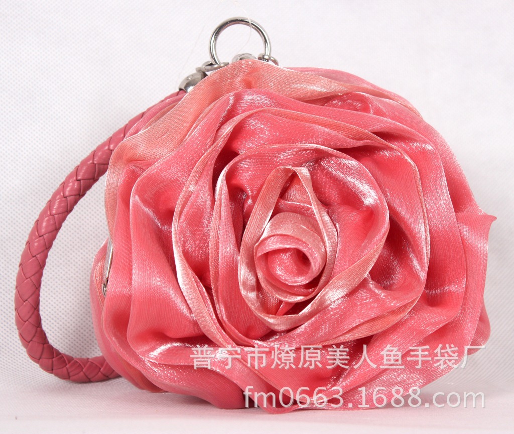 Túi clutch dạ tiệc hình hoa hồng 3D lụa hoa trà — Màu tím, Màu đen, Màu hồng, Màu xanh ngọc chi tiết 19