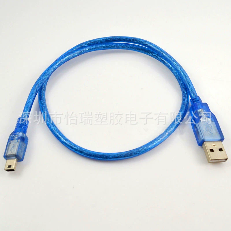 Прозрачный синий USB (штекер) — на MINI 5P / T-Type / V3 порт, дата-кабель для MP4/MP5/авто, 0.8 м