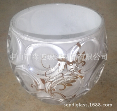廠家直銷定制內貼金花噴白漆水晶玻璃燭台燈罩