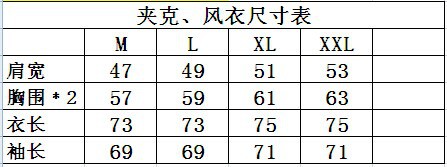 風衣尺寸表