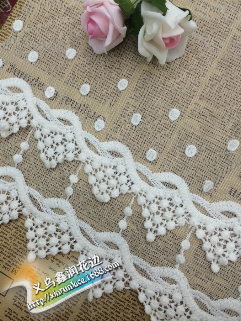 点子双排六角网花边 服装辅料 水溶花边 裙摆花边 三角棉球花边