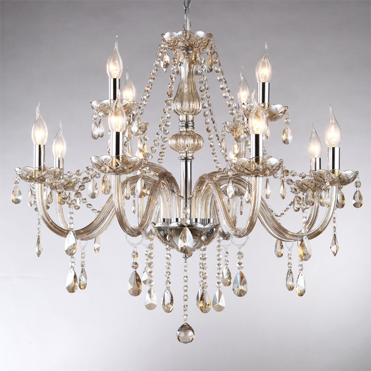 8 + 4 Araña de cristal de 2 capas de coñac Lámpara de vela de doble capa de 12 cabezas Sala de estar Comedor Sala de exposiciones Lámpara de ingeniería hotelera