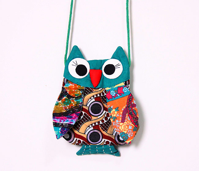 大耳朵猫头鹰印花布艺斜挎小包