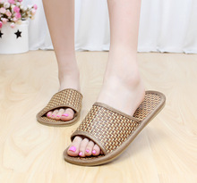 竹编藤草竹席夏季室内外牛筋底拖鞋 夏季吸汗除臭开口凉拖鞋批发