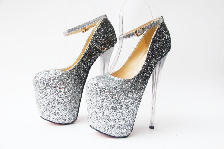 Giày cao gót nữ mũi nhọn đính sequin phối màu, gót siêu mỏng 19 cm, phong cách quyến rũ — Màu vàng chi tiết 6