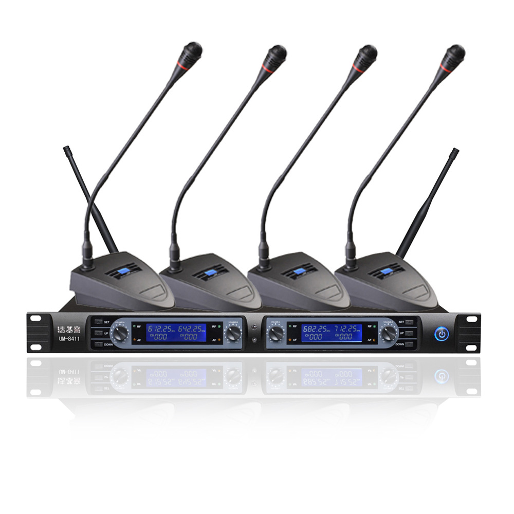 生産廠家批發定做UHF紅外對頻 壹拖四 無線鵝頸會議麥克風話筒