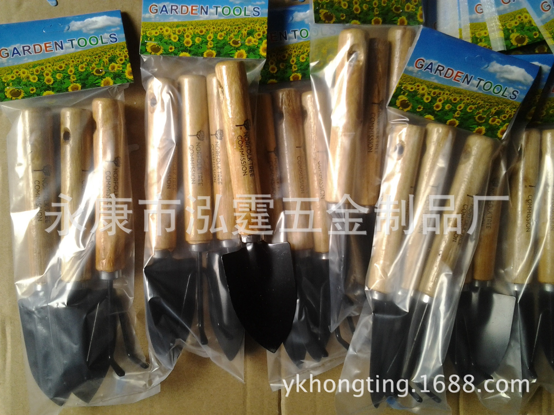 迷你儿童园艺工具三件套,木柄印字