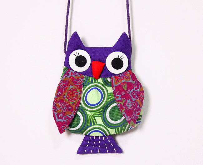 大耳朵猫头鹰印花布艺斜挎小包