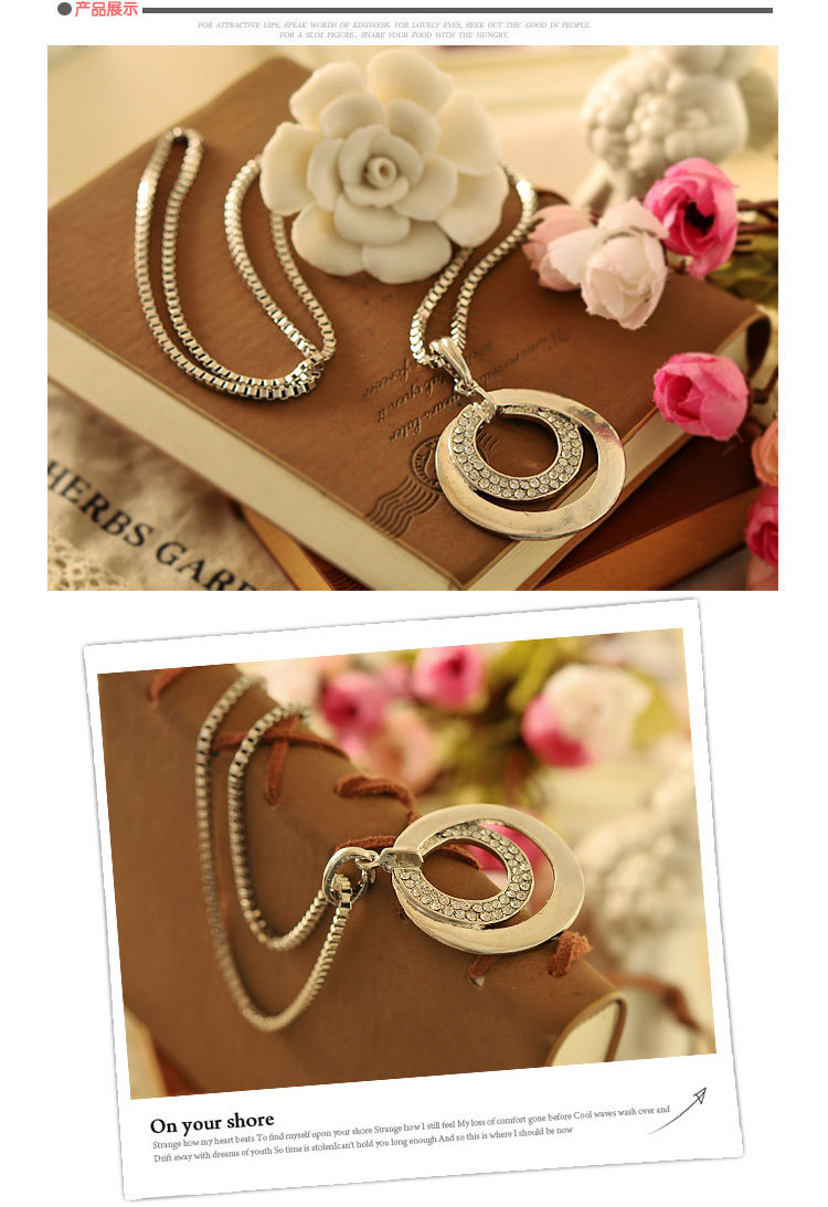 Ol Fashion Temperament Diamond Round Silver Long Chain Alloy Double Ring Sweater Chain display picture 2