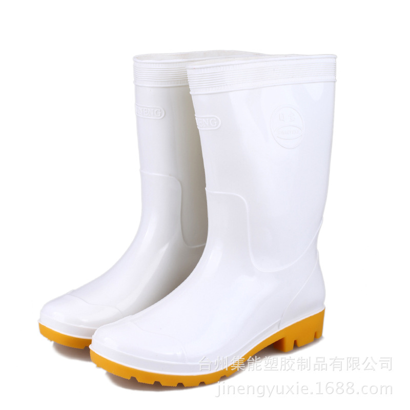 男士中筒食品白色牛筋底卫生鞋双色耐磨耐酸碱油PVC雨鞋雨靴|ms