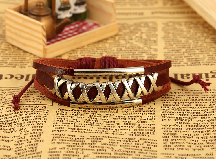 Alloy Leather Bracelet Wholesale Leather Beaded Bracelet display picture 3