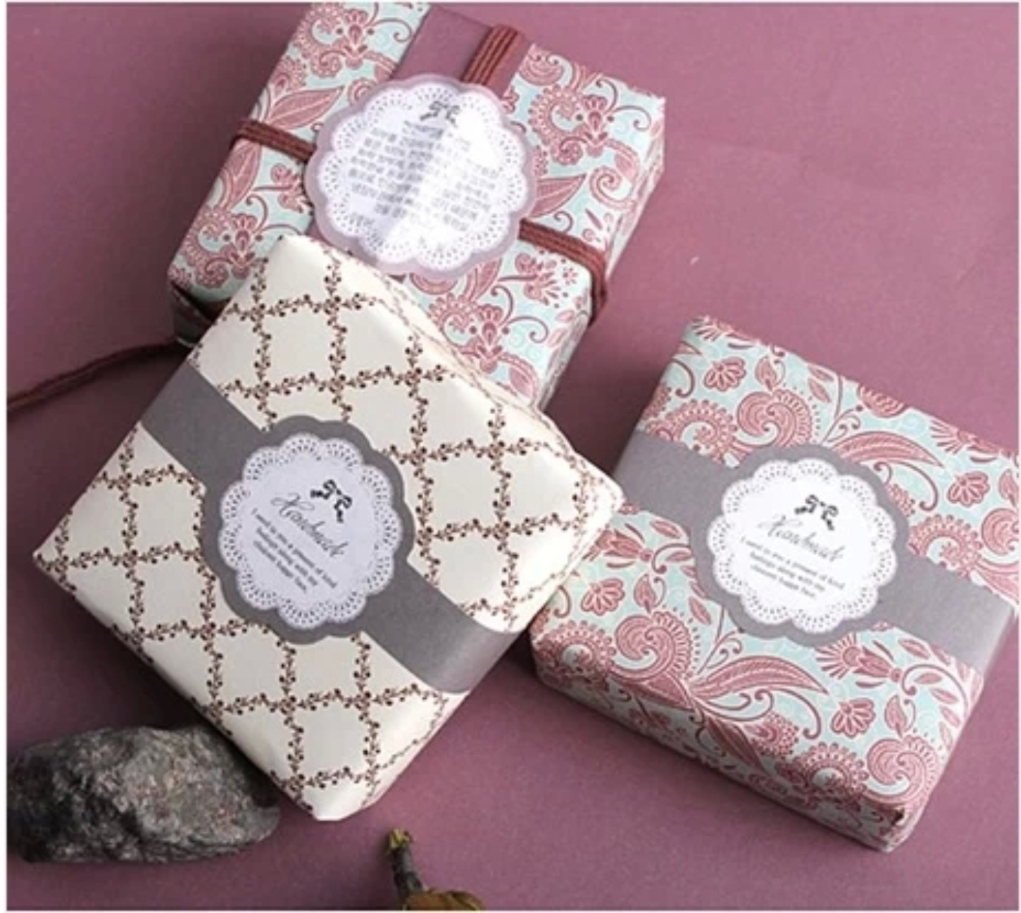 烘焙包装 灰色长条手表型 花朵handmade封口贴纸 装饰贴3枚