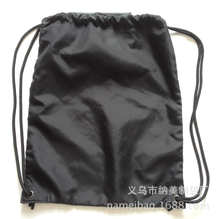 黑色无印刷涤纶抽绳束口袋 棉绳收口可收纳鞋袋 篮球运动装备鞋袋