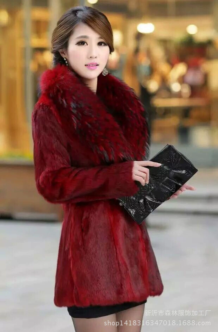 Женская одежда осень-зима, имитация меха, большой меховой воротник, комбинированная, средней длины, теплая, тонкая, готова к продаже