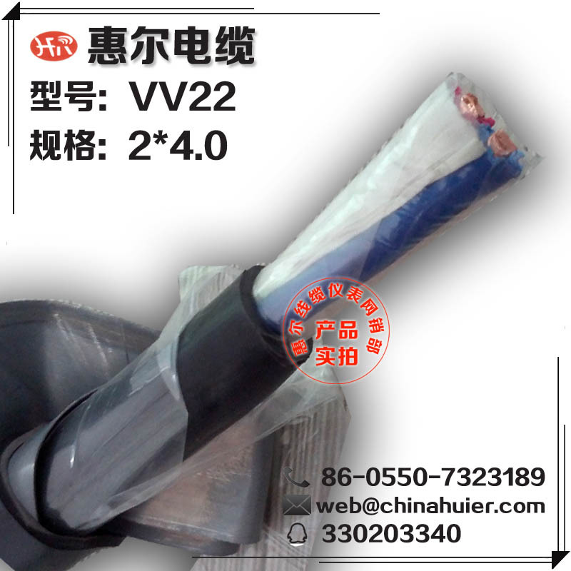 2芯力缆VV22-2*4.0 钢带铠装铜芯电力电缆