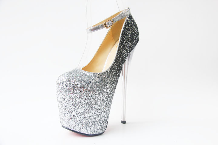 Giày cao gót nữ mũi nhọn đính sequin phối màu, gót siêu mỏng 19 cm, phong cách quyến rũ — Màu vàng chi tiết 8