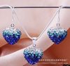 Silver fashionable ceramics, crystal, accessory, set heart-shaped, necklace, pendant, diamond encrusted, gradient