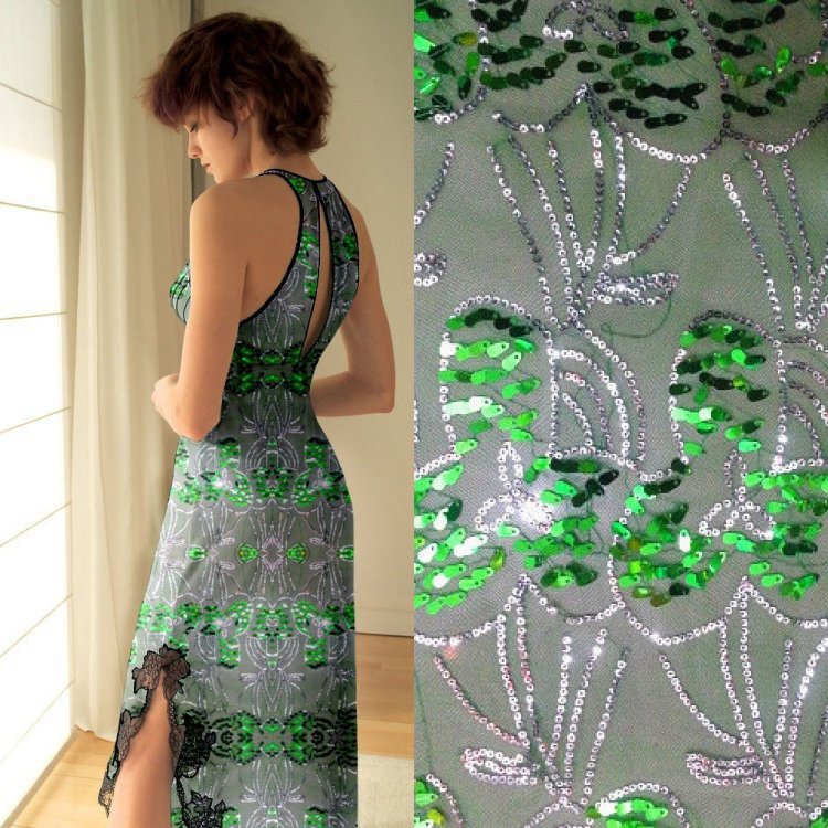 9mm+3mm花型网底珠片绣花面料 亮片绣面料 春夏时装面料 厂家直销