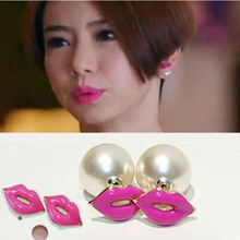 E0383''韓國2014新款個性感嘴唇氣質珍珠耳釘珍珠耳釘耳環女