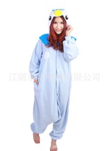 冬季女可爱蓝色企鹅情侣睡衣卡通连体睡衣家居服外贸批发厂家直销
