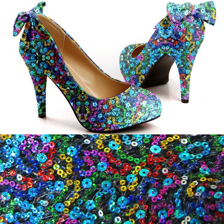 3mm+5mm多色炫彩珠片网底亮片绣花面料 秋冬时装面料  厂家直销