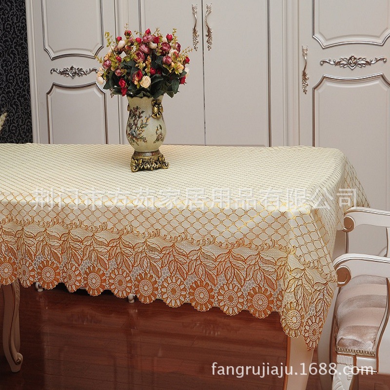 批发1米欧式烫金桌布工厂pvc防水油免洗台布艺家用茶几餐桌垫蕾丝