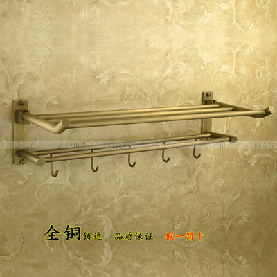 全铜欧式复古活动折叠浴巾架 带钩毛巾架置物架 仿古卫浴五金挂件|ru