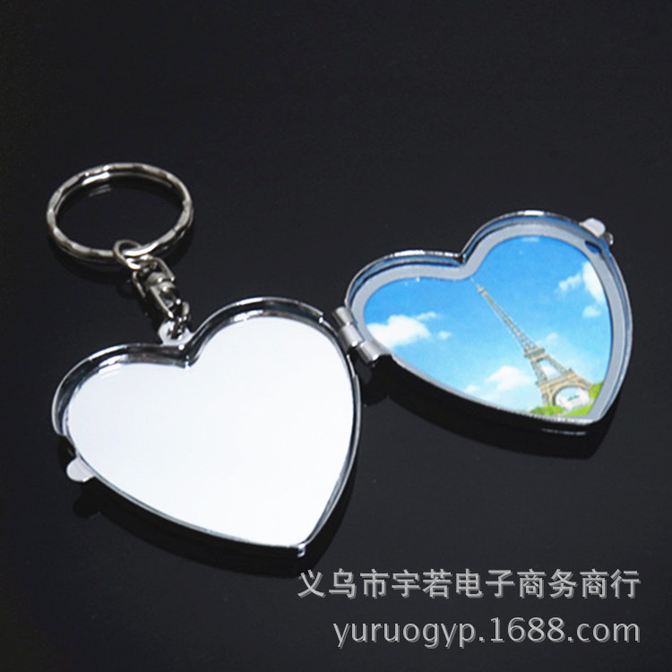 Heart-shaped Metal Photo Frame Keychain with Lens for Photo Keychain Printing Consumables DIY Key Ring