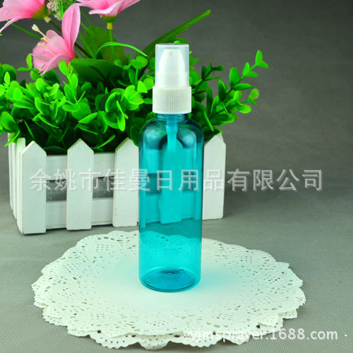 余姚厂家直销鸡嘴乳液瓶 pet塑料乳液瓶 圆肩化妆品瓶100ml透天蓝