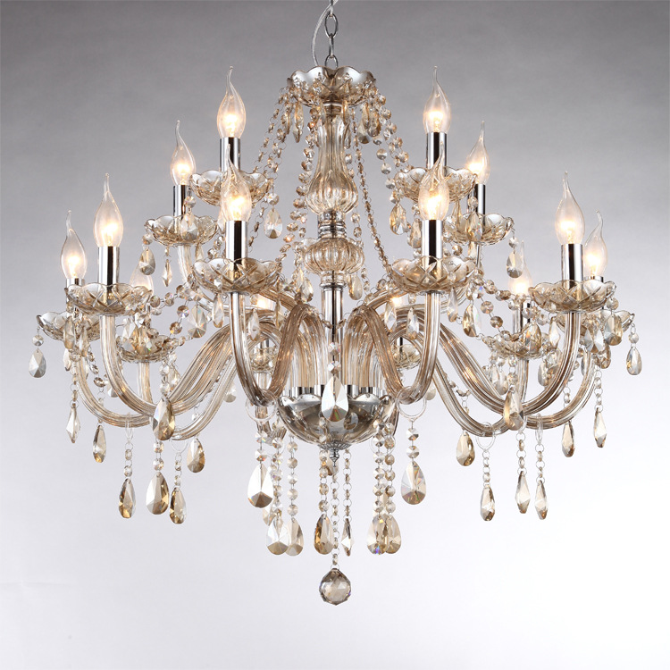 10 + 5 araña de cristal de coñac de doble capa lámpara de vela de 15 cabezas adecuada para el lugar de la boda habitación de invitados sala de estar restaurante Hotel