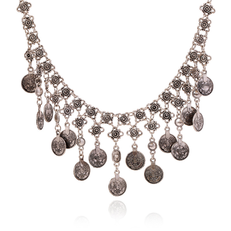 70g Weight Vintage Style Round Monogram Alloy Plating Women's Necklace