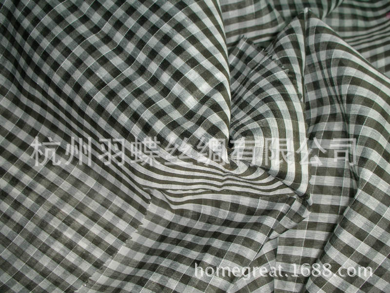 现货9MM色织丝棉绡 朝阳格子衬衫服装 丝绸面料专业定制 欢迎来样