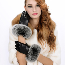高品質羊皮手套 進口狐狸毛 羊皮真皮套 女士手套 秋冬保暖加絨