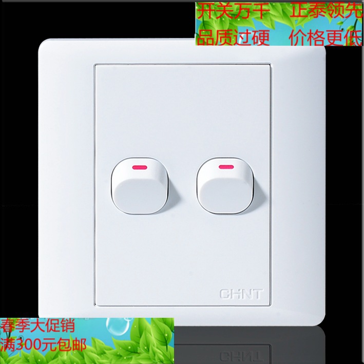 正泰开关插座 7系列 二开单控开关 小拇指二开单控开关 10A250V|ru