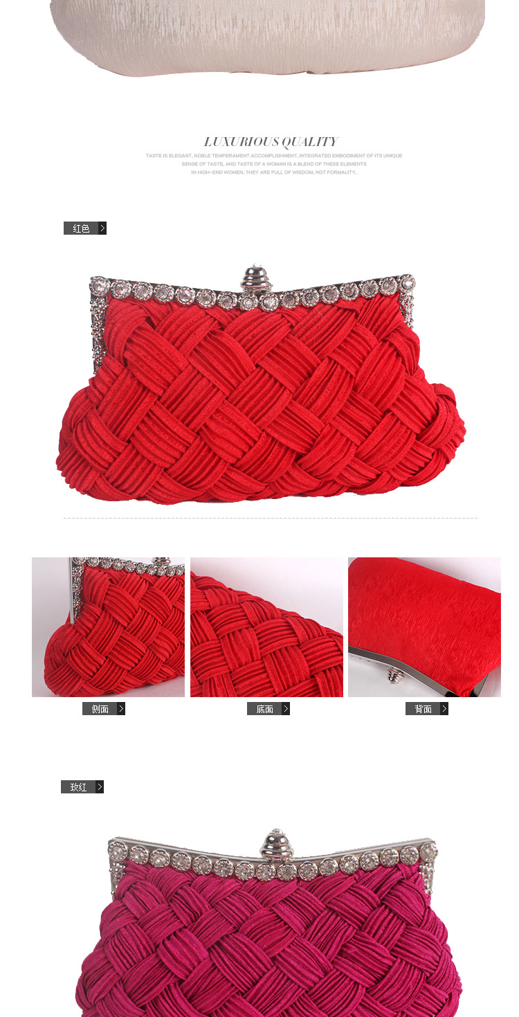 Túi clutch dạ tiệc satin đính đá rhinestone cho cô dâu — Màu trắng, Màu đỏ, Màu tím, Màu xanh đậm chi tiết 9