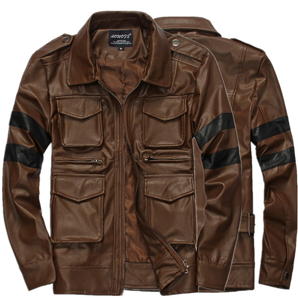 Perennial goods boutique leather fashion handsome men short collar pocket color plug