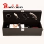 棕色pu皮礼盒4件套倒酒器