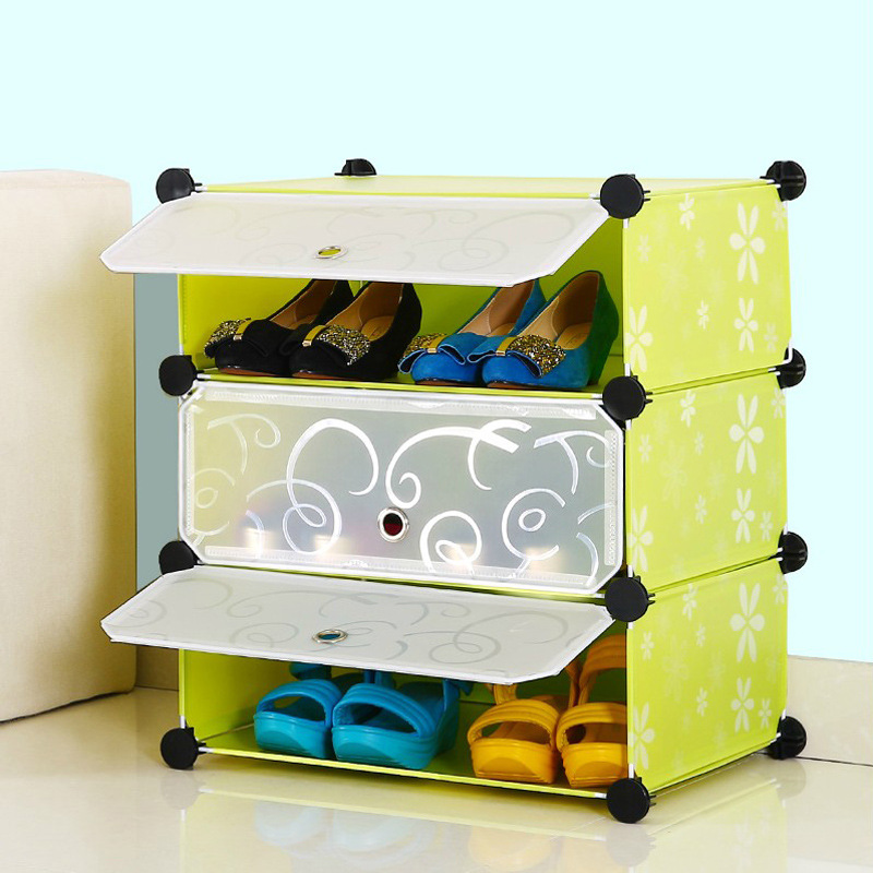 收纳鞋柜 diy百变魔片衣橱带鞋架 简易家居塑料衣柜|ms