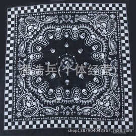 麻辣教师混混包头黑白格边骷髅全棉四方方巾魔术小头巾百搭