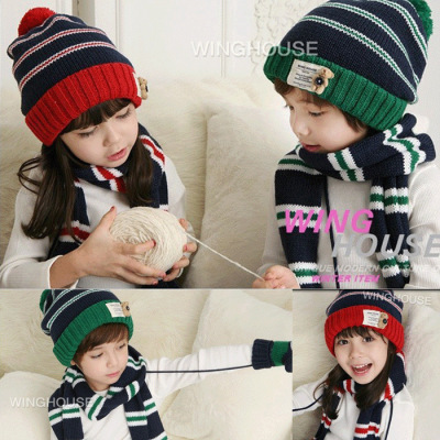 冬季儿童帽子批发 关节小熊帽子围巾两件套 男女童保暖帽子|ru