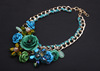 Green woven necklace, fashionable accessories, European style, flowered, with gem