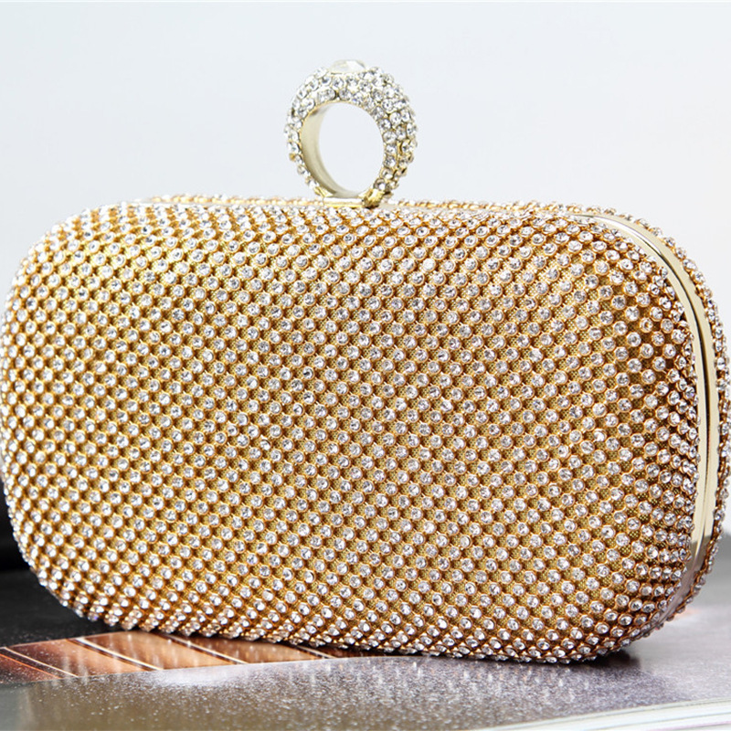 Cross-border Diamond evening bag creative ring hand evening bag handmade rhinestone banquet bag factory direct sales