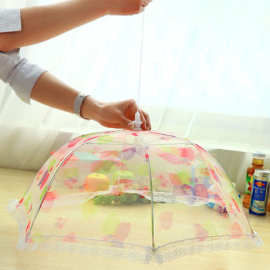 T5025-3 时尚蕾丝网纱折叠食物罩 卫生印花防蝇餐桌罩饭菜罩