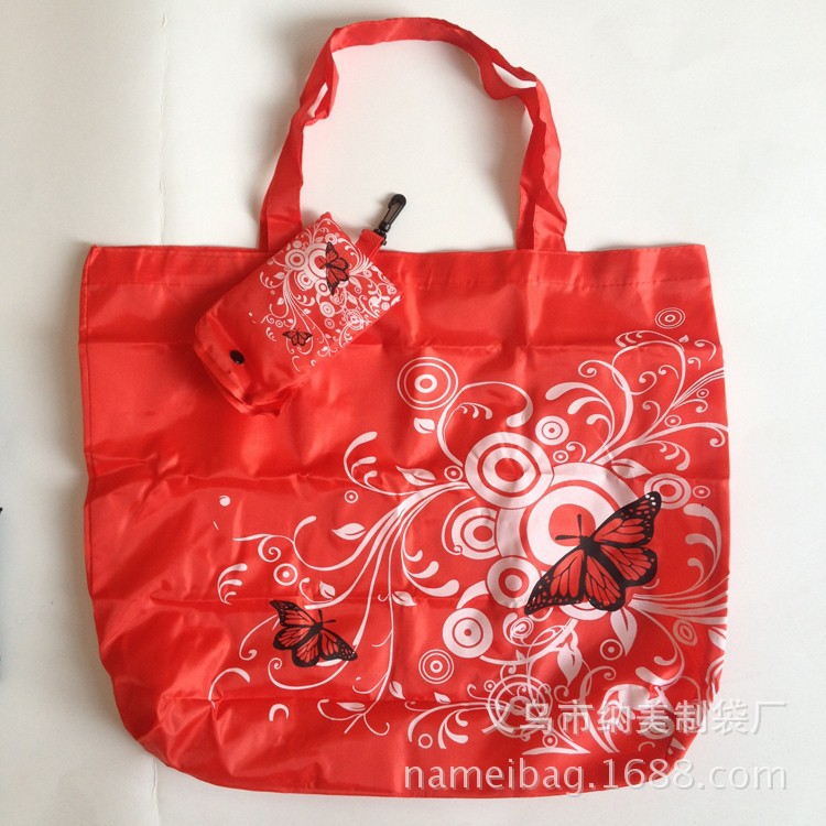 蝴蝶印花手机购物袋 超市环保涤纶时尚折叠手提袋 可印logo