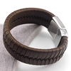 Woven magnetic bracelet stainless steel, genuine leather, punk style