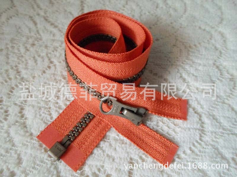 供应品牌塑料拉链 5号仿金属树脂单开拉链 原产外套橙色拉链