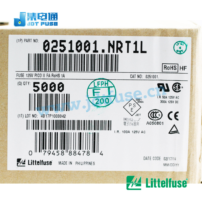 电阻式保险丝1a 0251001.HRT1L/0253力特Littelfuse 代理商热销