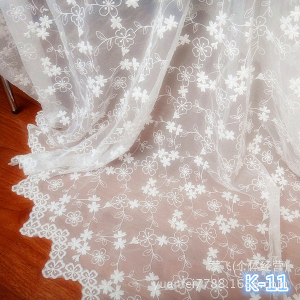 K-11新款小树叶花朵网纱蕾丝刺绣花边裙摆花边面料布料满幅120cm