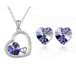 Fashion Jewelry Colorful Peach Heart Crystal Pendant Necklace Earrings Set display picture 3